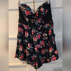 Floral Black Strapless Romper